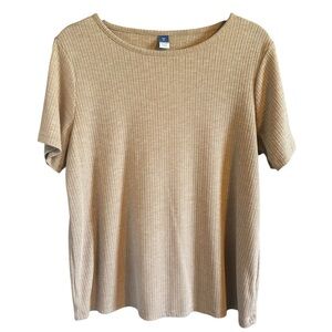 Old Navy Luxe Classic Tan Ribbed Short Sleeve Top